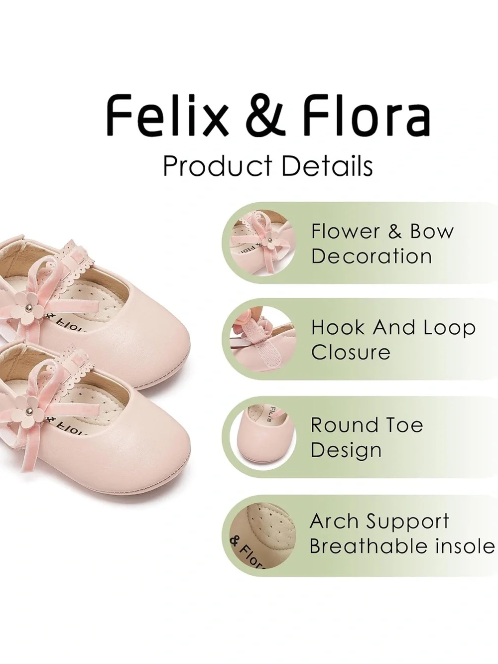 Toddler Girls Pale Pink Mary Jane Dress Shoes with Floral Strap